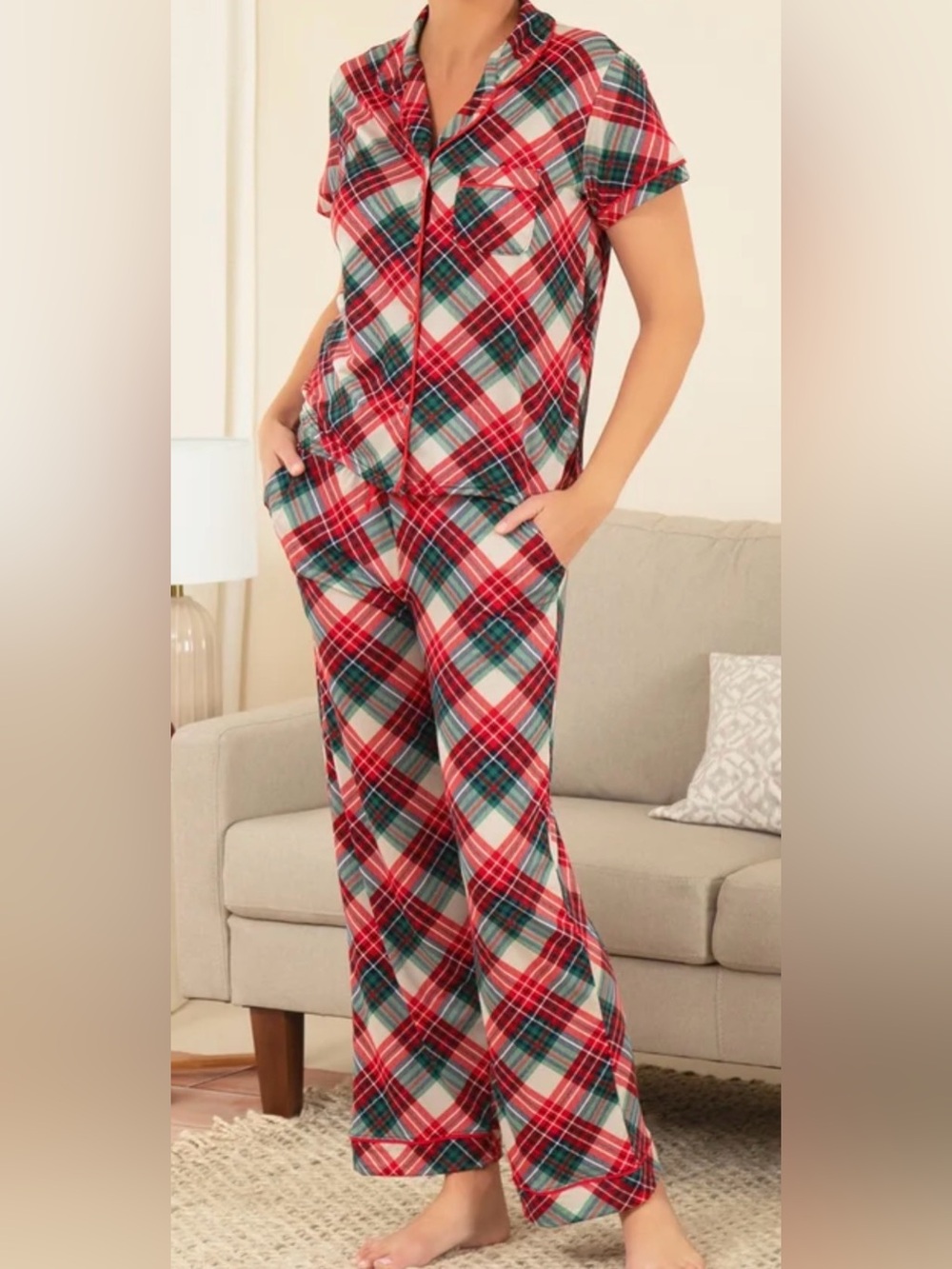 Holiday Christmas Plaid Pajama Pant set Red Green NWT